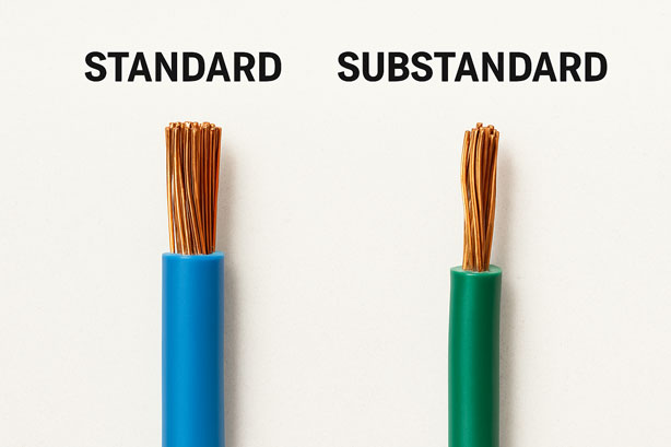 Photo comparison of standard vs substandard electrical wire.